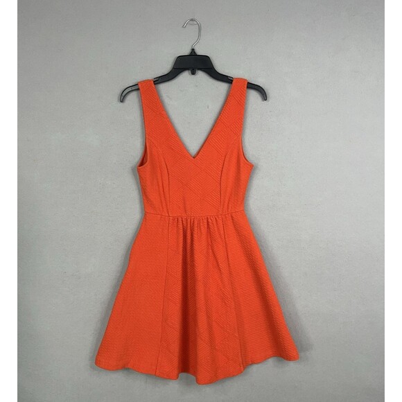 Anthropologie Maeve Dress Womens 8 Orange Textured Pockets V Neck Boho Summer - Picture 2 of 15